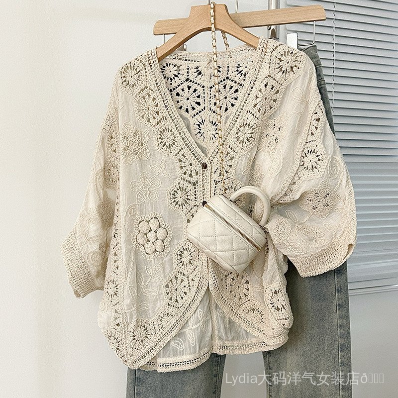 Áo cardigan plus size chất lượng cao, cổ chữ V, tay ba phần tư - Thời trang và chống nắng