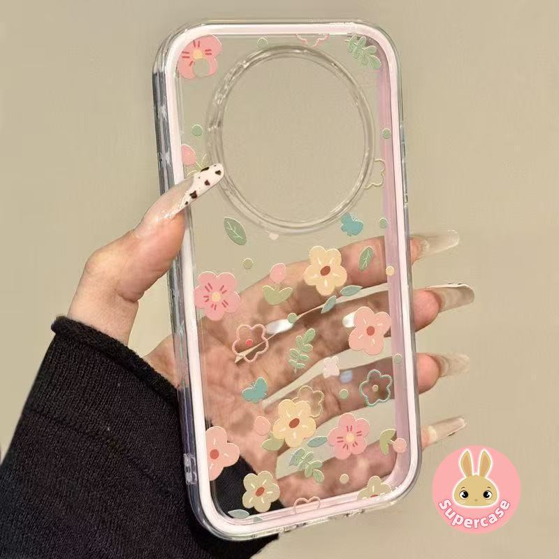 Ốp Điện Thoại Lá Hoa Dễ Thương Cho Samsung Galaxy S26 S25 Edge S24 FE S23 Plus S22 Ultra + 5G 4G Cover 2in1 Phim Hoạt Hình Màu Kẹo Trong Suốt Vỏ Mềm