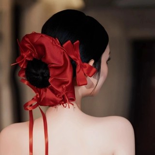 1 Bộ nơ và ruy băng hình vòng tròn tóc màu đỏ rượu vang dành cho lễ cưới, phù hợp với váy dạ hội cao cấp.
