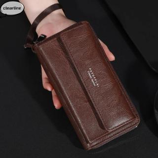 Túi ly hợp CLEARLINE, Ví dài có dây kéo hai lớp, Túi đựng điện thoại dung lượng lớn PU dành cho nam giới