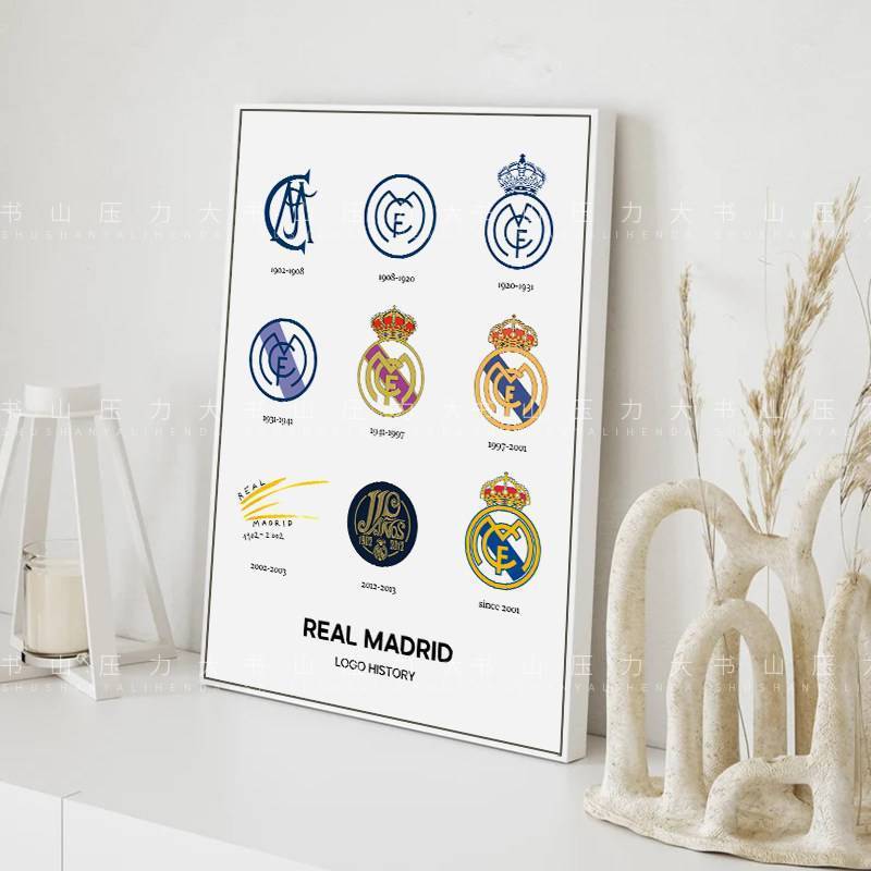 Top European Football Clubs Logo Canvas Poster Real Madrid Man Utd Arsenal Barcelona Bayern Man City Fans Wall Decor Unframed