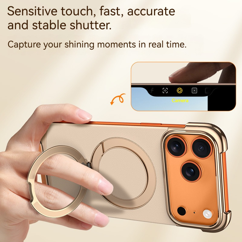 Ốp điện thoại giá đỡ từ tính không khung bằng da cao cấp, cho IPhone 17 16 15 Pro Max 17 Vỏ bảo vệ sạc không dây không khí