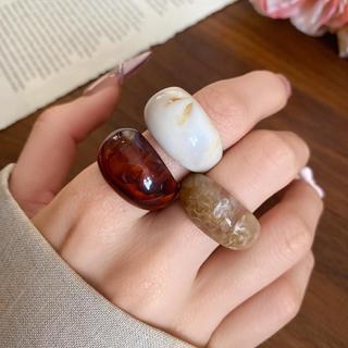 Bộ 3 Nhẫn Nữ Nhựa Retro Đáy Dày, Nhẫn Thời Trang, Đơn Giản, Đa Năng