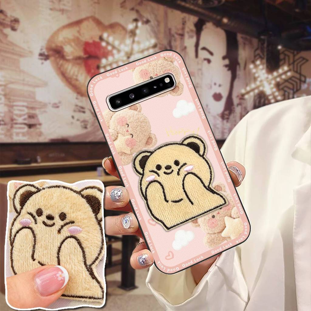 Ốp Điện Thoại TPU Dễ Thương Cho Samsung Galaxy S10 5G / SM-G977N 3D Chống Sốc Bọc Toàn Bộ Silicon Bảo Vệ Bền Ba Chiều Mặt Sau Vải Chống Bụi Bẩn Miếng Dán Thêu Sang Trọng