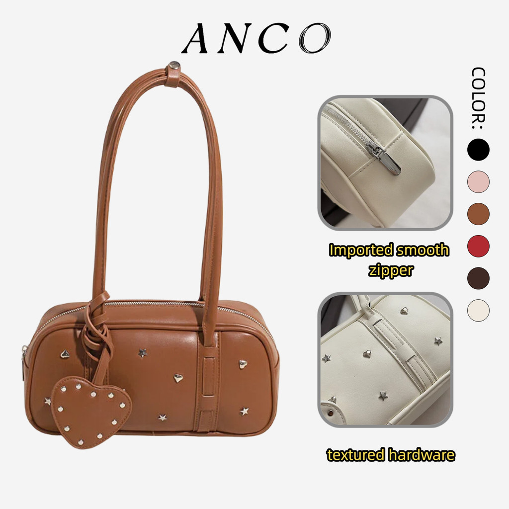 ANCO 2026 Mới Vintage Boston Túi xách Niche Thời trang Phụ nữ Single Shoulder Bag Tott Đi lại Tott Túi Xách Túi Xách Tay Công suất Lớn Túi Xách Tay Cổ điển Du lịch Vai Ba lô