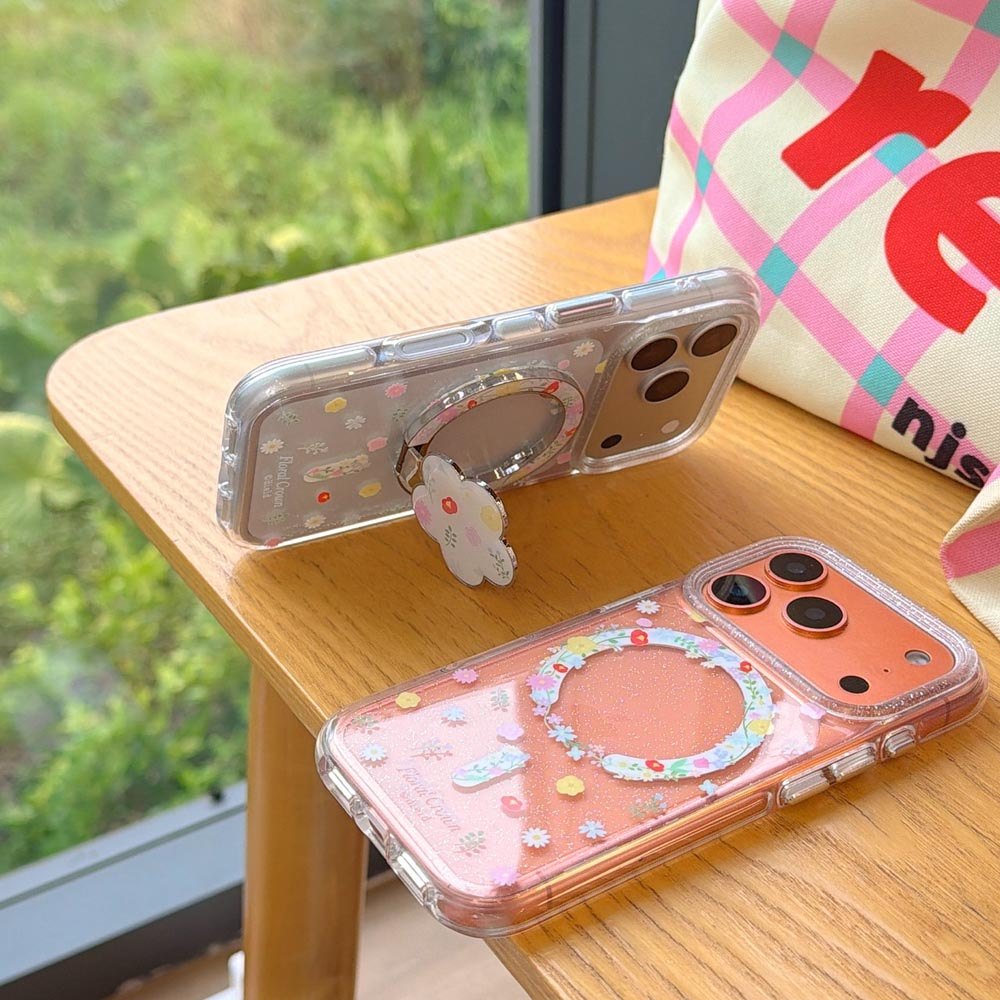 Ốp Lưng Cứng Trong Suốt Tương Thích Với iPhone 13 14 14Pro 14ProMax 15 15Pro 15ProMax 16 16Pro 16ProMax 17 17Pro 17ProMax Vỏ Nam Châm Họa Tiết Vòng Hoa Mùa Xuân