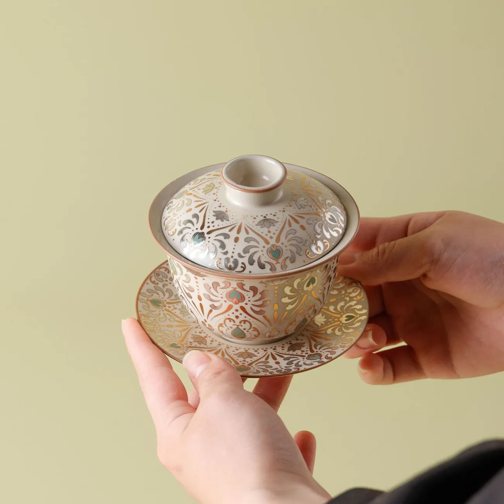Bộ trà gốm Gaiwan Cốc trà có nắp và đĩa Trà Kung Fu Trung Quốc Gaiwan