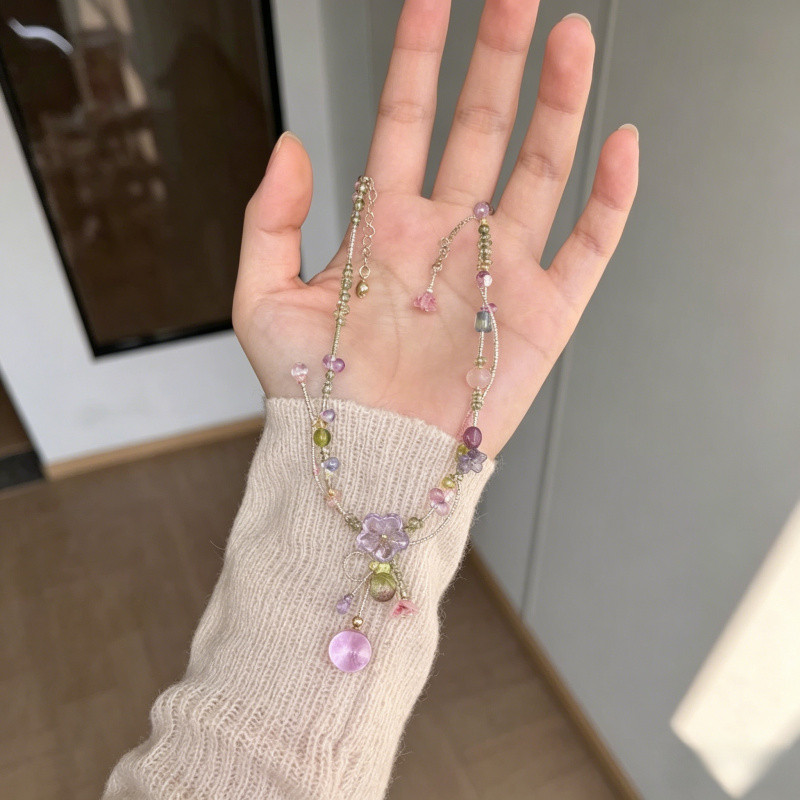Vòng cổ đính cườm hoa màu hồng thanh lịch dành cho nữ