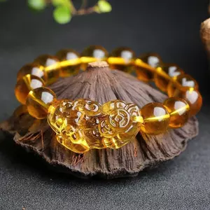 Vòng tay obsidian giả với pha lê vàng và hạt đàn hồi, phù hợp làm quà tặng unisex