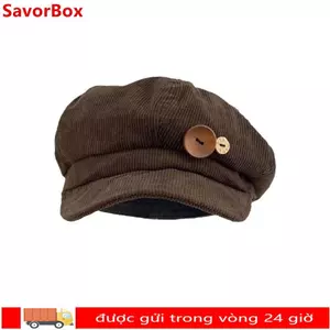 Mũ hình bát giác SAVORBOX từ vải nhung, điều chỉnh được, giữ ấm và chống gió, thiết kế đơn giản cho cô gái