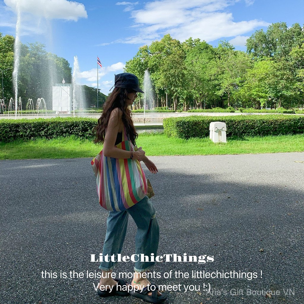 [Aria-G1] LittleChicThings Dopamine Aurora Phong Cách Sọc Cầu Vồng Dung Tích Lớn Mỏng Túi Đeo Vai Nữ