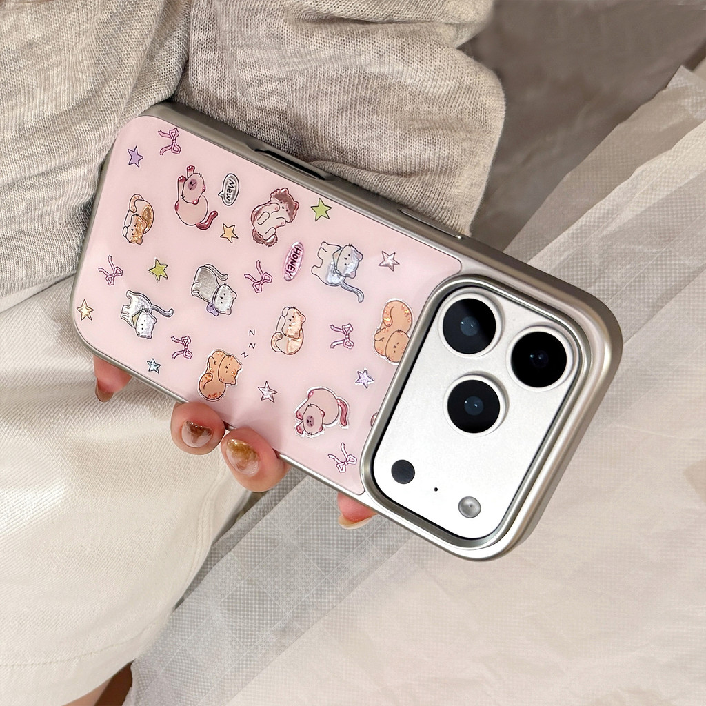 Ốp Điện Thoại Mèo Con Màu Hồng Dễ Thương Cho IPhone 17 Pro Max 17 16 15 14 13 Ốp Điện Thoại Chống Rơi KHX9