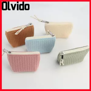 Túi đựng son môi mỹ phẩm OLVIDO, Túi đựng tiền xu đa chức năng bằng vải len, Thiết kế dây kéo di động Công suất lớn Đồ lặt vặt Chìa khóa tổ chức nữ Cô gái
