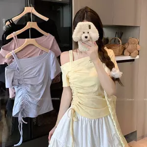 Dây rút tay ngắn mùa hè 2025, phong cách lệch vai trendy