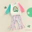Bộ bé gái 6M-4Y Áo dài tay thêu cầu vồng với quần loe in hình Shamrock