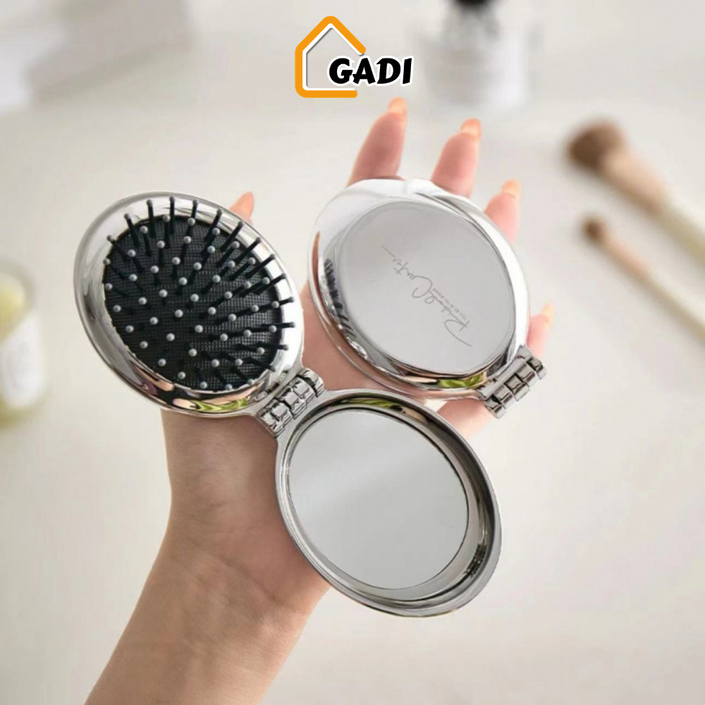 Gương Kèm Lược Gấp Gọn Bỏ Túi DINO, Thiết Kế Vỏ Tráng Bạc Đính Nơ Sang Trọng Phong Cách Tiểu Thư