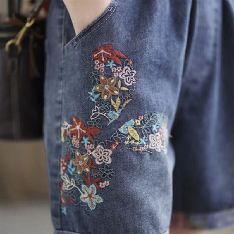 Thời Trang Size Lớn 40-100kg Retro Mỏng Denim Quần Short Mùa Hè Mỏng Hơn Nhìn Phù Hợp Với Phiên Bản Hàn Quốc Rộng Đàn Hồi Rời Chân Quần