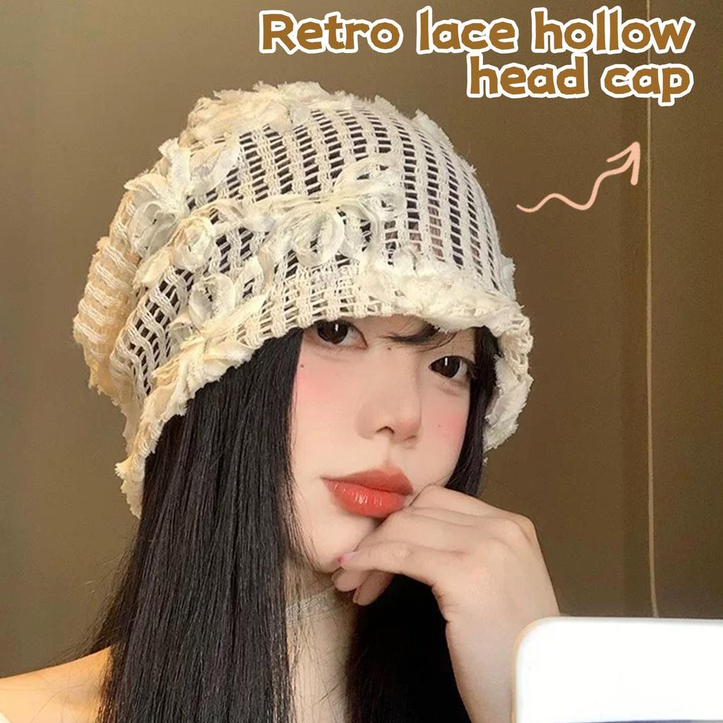 Mũ nồi ren rỗng họa tiết hoa ngọt ngào, chất liệu len mềm mại co giãn - Phù hợp thời trang hàng ngày và chụp ảnh
