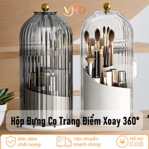 Hộp Đựng Cọ Trang Điểm Xoay 360° – Có Nắp Chống Bụi, Ống Bút Để Bàn Đa Năng Đựng Bút Viết & Mỹ Phẩm