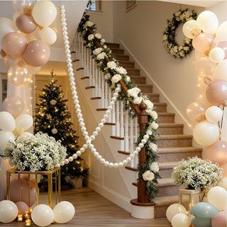 Trang trí dây ngọc trai DARON, Trang trí vòng hoa ngọc trai DIY lãng mạn, Trang trí cầu thang đám cưới thanh lịch Trang trí sinh nhật Dây ngọc trai 3D Mặt dây chuyền tắm cô dâu