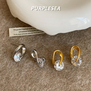 Bông tai zirconia kim cương xoay được, kim loại nhỏ gọn, thiết kế tinh tế phong cách Hàn Quốc thời trang