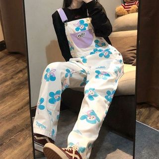 Jumpsuit Denim Họa Tiết Hoạt Hình, Dáng Rộng Mỏng, Phù Hợp Mọi Vóc Dáng
