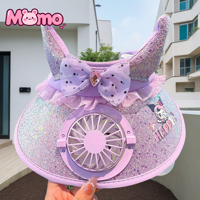 2026 Mới Kuromi Hoạt Hình Chống Nắng Mũ Quạt Dễ Thương Đầu Trẻ Em Mũ Quạt