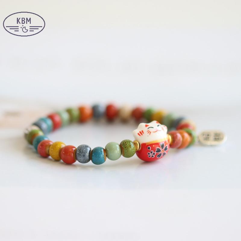 KBM Thời Trang Dễ Thương Gốm Sứ Luy Mèo Vòng Tay Cho Bé Gái Có Thể Điều Chỉnh Nhiều Màu Sắc Đính Hạt Vòng Tay Mèo Mặt Dây Chuyền Dễ Thương Quyến Rũ Vòng Tay Trang Sức FSSG