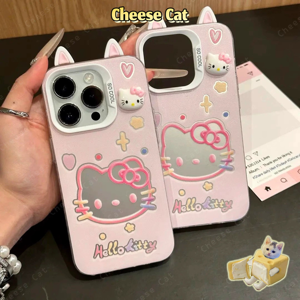 Ốp điện thoại iPhone 3D hình tai mèo Kitty dễ thương màu hồng cho iPhone 14 15 11 12 13 16 17 Pro Max 16E Xs Max 7Plus