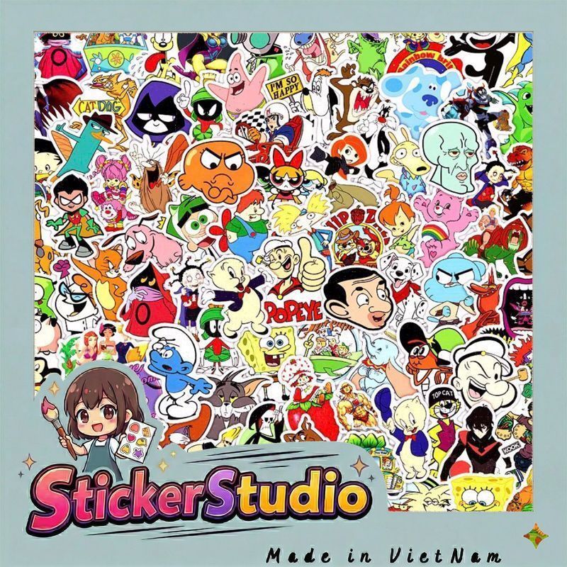 set 100 sticker các nhân vật phim hoạt hình huyền thoại