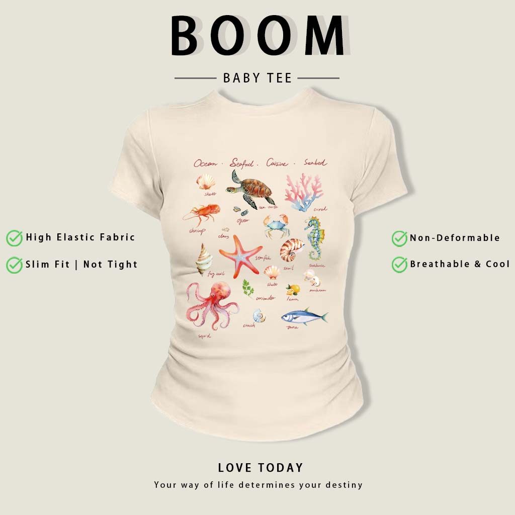 BOOM Áo Baby Tee Nữ Cotton Ôm Body-Áo Thun Ngắn Tay Y2K In Hình PhongCách Mùa Hè, Cổ Tròn Hàng Đầucách hàn quốc phongW71