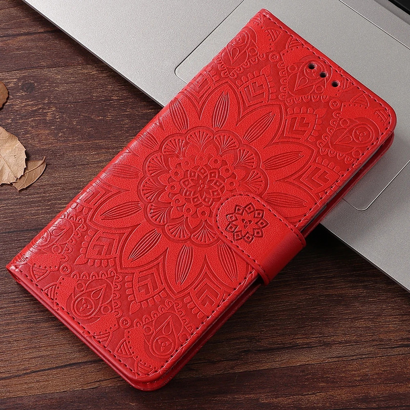 Ví da từ tính Flip Case cho Redmi Note 13 Note13 Pro 4G 5G Vỏ điện thoại hoa hướng dương dập nổi