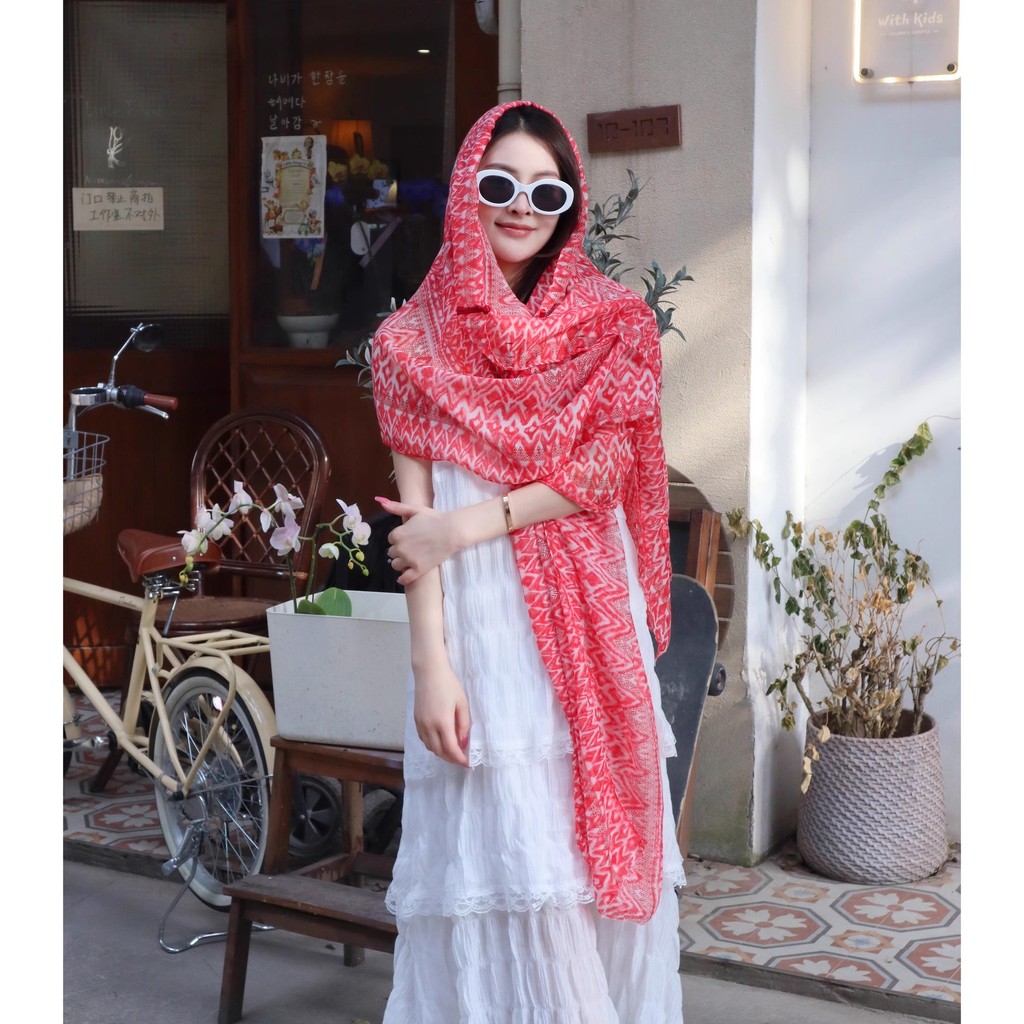 Khăn Choàng Lụa Jacquard Mỏng Phong Cách Dân Tộc, Chống Nắng Thời Trang Mùa Hè DUDT