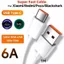 Cáp sạc nhanh Type-C 6A cho điện thoại Redmi và Android, đầu nối mạ vàng với hiển thị trên cáp.