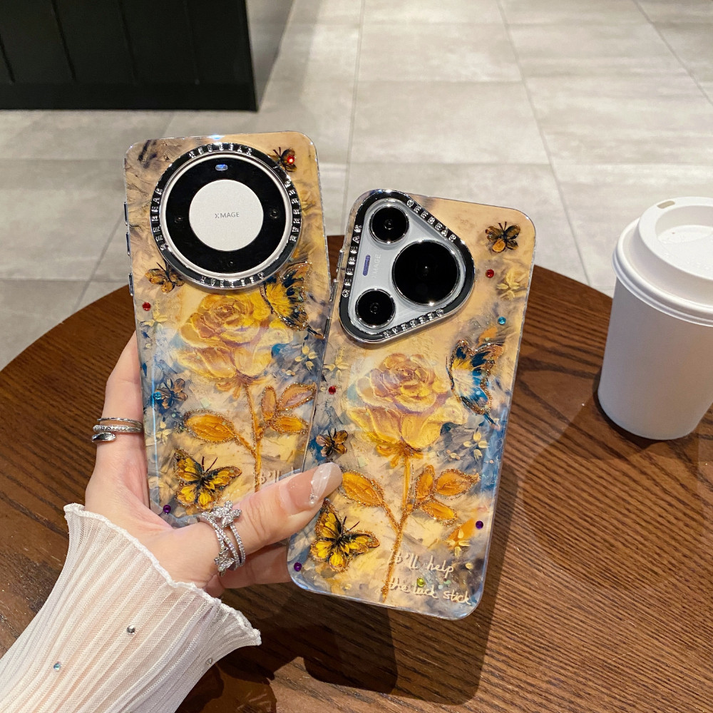Ốp Điện Thoại TPU + PC In Hoa Hồng Vàng Cho Huawei Mate 70 60 Pro Pura 80 70 Pro Pro + Vỏ Thời Trang Quà Tặng Nữ Chống Sốc