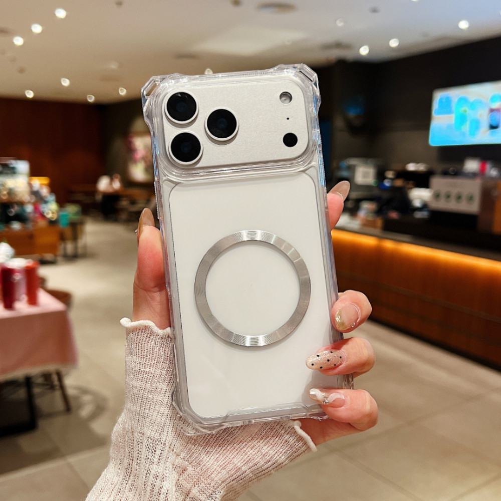 Ốp điện thoại từ tính họa tiết CD Acrylic trong suốt cao cho iPhone 17 16 15 14 13 12 Pro Max 17 Air 11 Ốp lưng trong suốt chống rơi bốn mặt + Thời trang viền màu