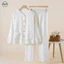 Bộ đồ ngủ cổ tròn cotton cotton nguyên chất dành cho nữ / Bộ đồ ngủ kiểu mục vụ mỏng / Thoải mái thường ngày có thể mặc Bộ đồ quần dài tay bên ngoài / 100% cotton thoáng khí Sweat-A