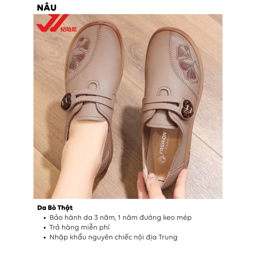 Giày bệt nữ trung niên GIPOARNN 1207 – Da bò mềm cao cấp, mũi tròn thoải mái, sẵn hàng, bảo hành 24 tháng