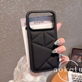 Áo khoác hình kim cương bằng da đơn giản và trơn phù hợp cho vỏ điện thoại Apple 17promax iPhone 16pro mới Air premium 15 sang trọng Vỏ bảo vệ 14 / 13 / 12 / 11