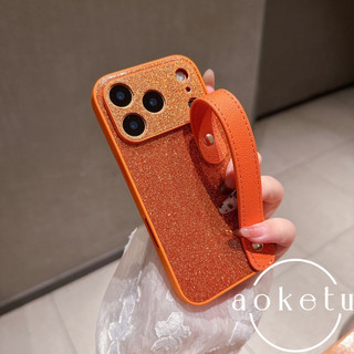 Ốp điện thoại dây đeo cổ tay bằng da lấp lánh sang trọng phù hợp cho iPhone 17 Pro Max bao gồm tất cả chống rơi Apple 17 Pro đứng 17Air silicon mềm cạnh bìa cứng