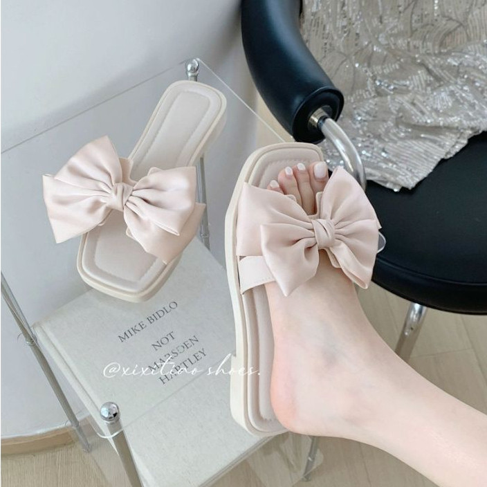 XIXITIAO Dép Flat Mùa Hè Mặc Ngoài Thời Trang Thường Ngày Nơ Nữ