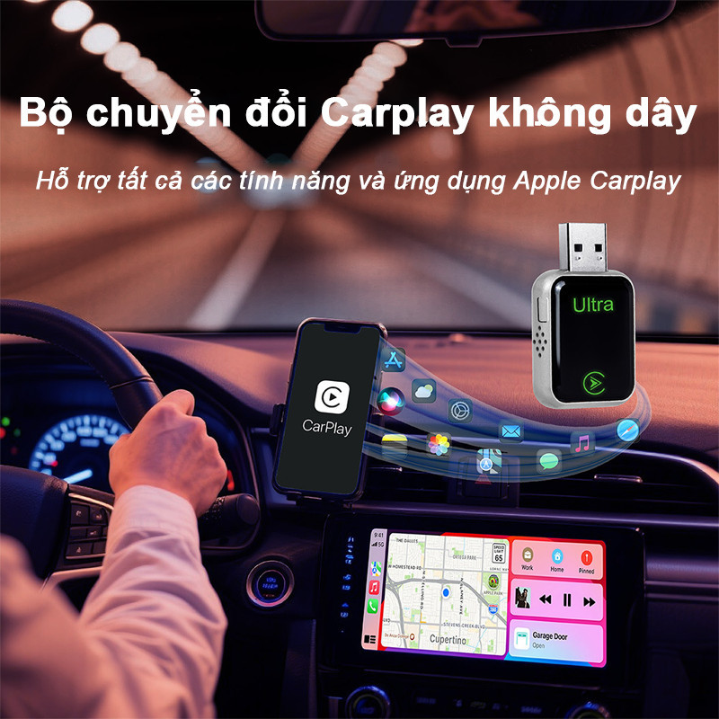 Bộ Chuyển Đổi Ô Tô 2in1 - Nâng Cấp Lên CarPlay & Android Auto Không Dây Từ Cổng Có Dây, Hỗ Trợ WiFi 5G & OTA
