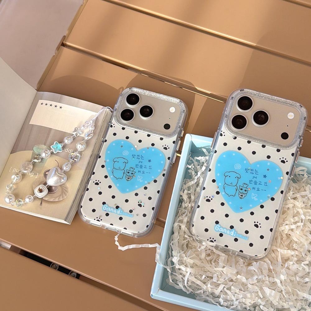 Ốp Lưng Cứng Tương Thích Với iPhone 13 14 14Pro 14ProMax 15 15Pro 15ProMax 16 16Pro 16ProMax 17 17Pro 17ProMax Ốp Họa Tiết Chó Trái Tim Xanh