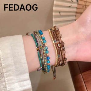 FEDAOG Lắc Tay & Vòng Tay Đính Hạt Màu Xanh Co Dãn, Thiết Kế Bohemian, Phù Hợp Để Xếp Chồng