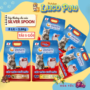Cát vệ sinh cho mèo Unicharm Silver Spoon 8L 3,6kg - Siêu khử mùi 12h, Giảm bụi tối đa