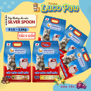 [Tải 5] Cát vệ sinh cho mèo Unicharm Silver Spoon 8L 3,6kg - Siêu khử mùi 12h, Giảm bụi tối đa