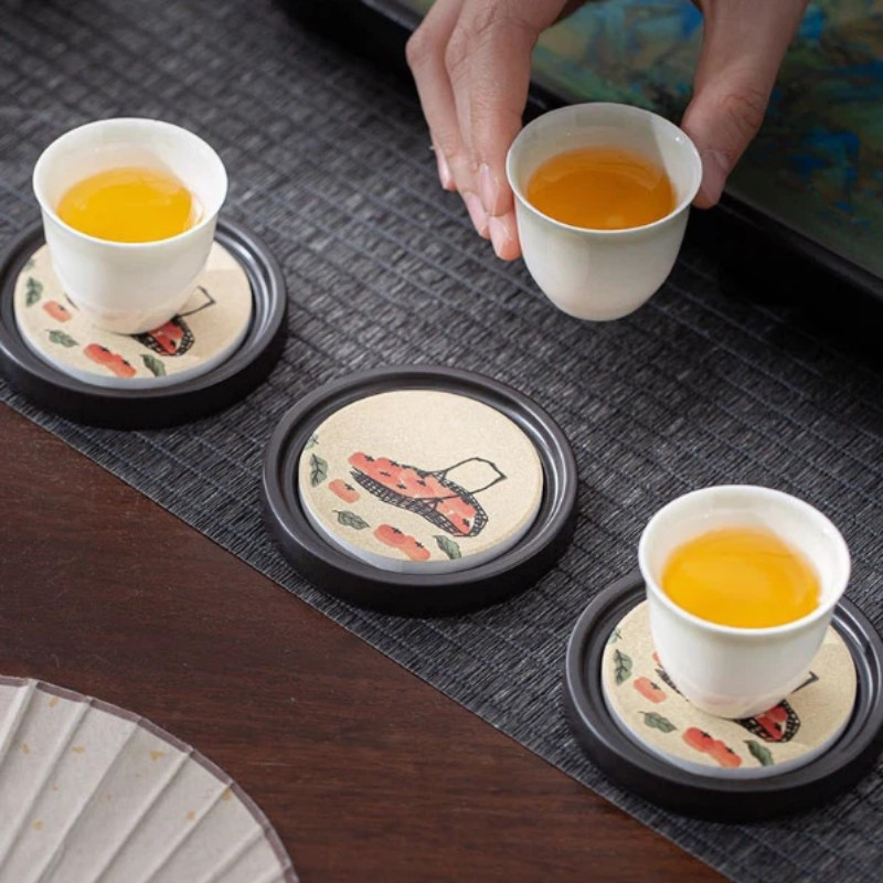 Bộ 6 đế lót ly cổ điển - Chống bỏng, trơn trượt - Hoa rỗng tinh tế - Dùng bàn trà, quà lễ tết