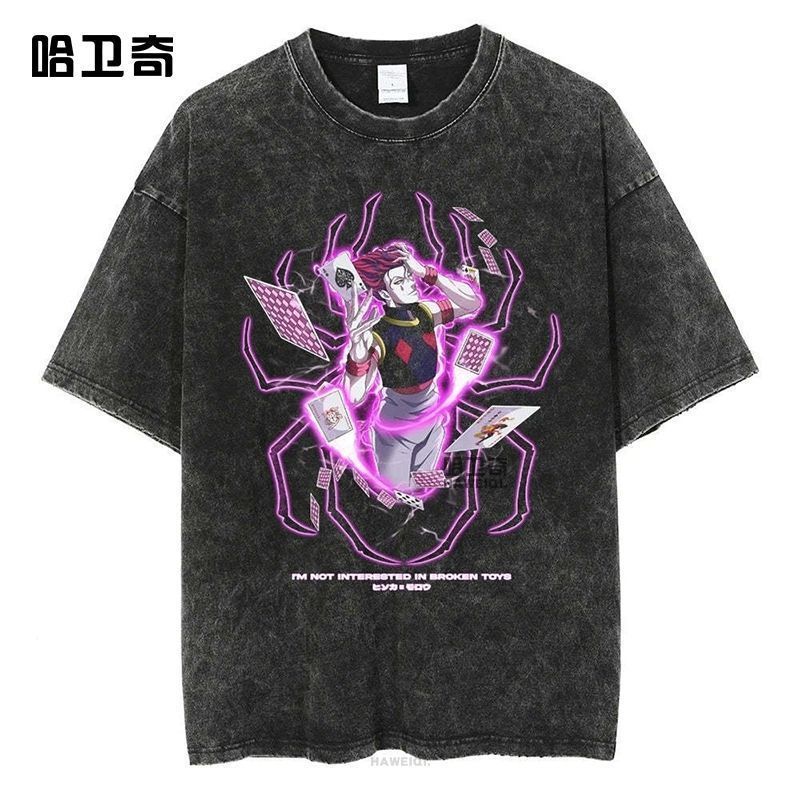 Áo Thun Ngắn Tay Hunter X Hunter Phối Họa Tiết Retro, Hợp Thời Trang Với Phụ Kiện Hip-Hop