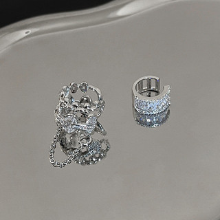 Kẹp tai tua rua zirconia dây xích bạc không xuyên xương, phù hợp phong cách đơn giản ngọt ngào cho người phụ nữ