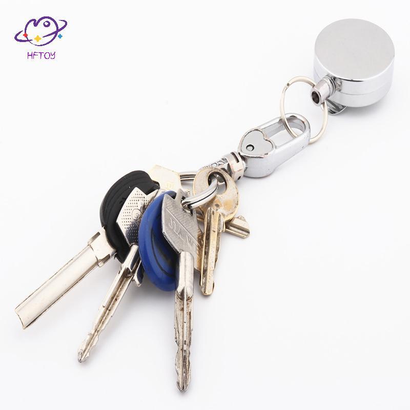 HFTOY Dây kim loại có thể thu vào Móc khóa kéo Huy hiệu Cuộn dây ID Thẻ tên Huy hiệu thẻ Dễ dàng kéo Dây Bule Vòng chìa khóa đàn hồi ~